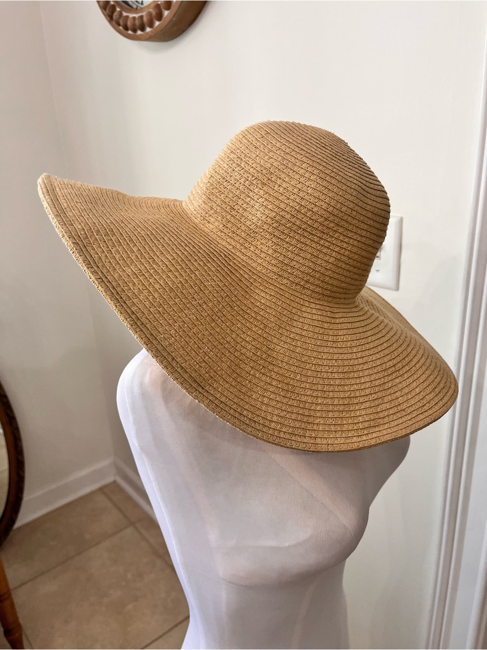 J. Crew Outlet Paper Floppy Wide-Brim Straw Sun Hat in Tan Beach Boho Resort